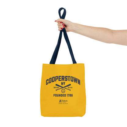 Cooperstown, NY Tote Bag_Yellow Gold w Navy Print