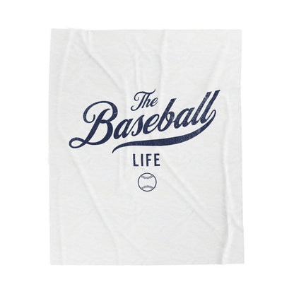 Velveteen Plush Blanket_White with Navy Print