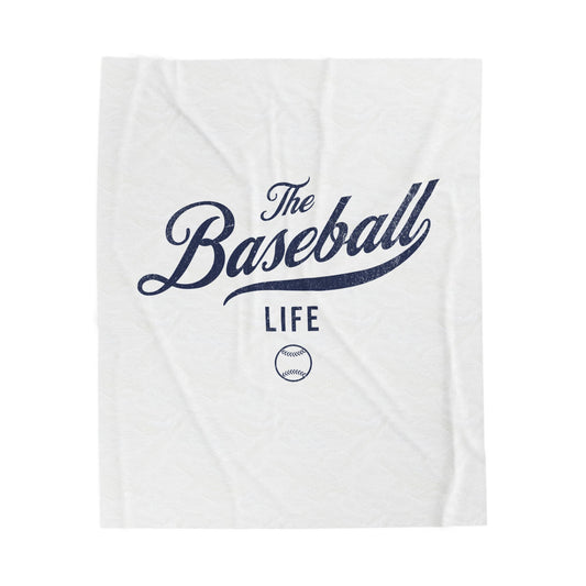 Velveteen Plush Blanket_White with Navy Print