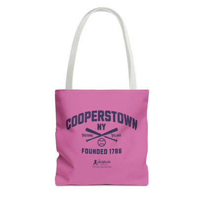 Cooperstown, NY Tote Bag_Bubble Gum w Navy Print