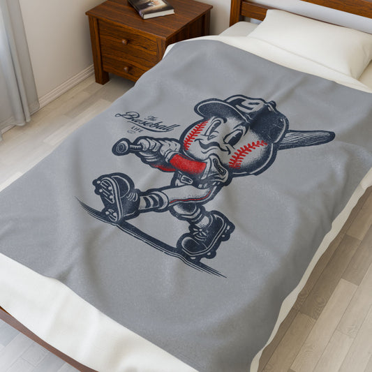 Velveteen Plush Blanket_Mr. Baseball Mascot Batter Up!