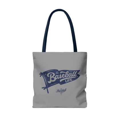 Vintage Pennant Tote Bag_Navy Print on Medium Gray