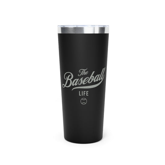 The Baseball Life 22oz Insulated Travel Tumbler_Black w Silver Gray Print
