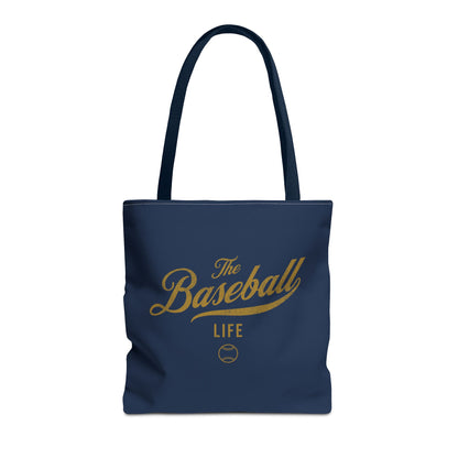 The Baseball Life Tote Bag_Navy w Gold Print