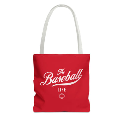 The Baseball Life Tote Bag_Red w White Print