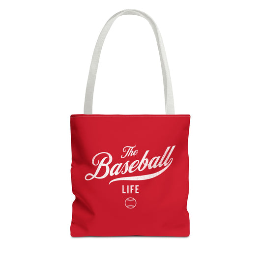 The Baseball Life Tote Bag_Red w White Print