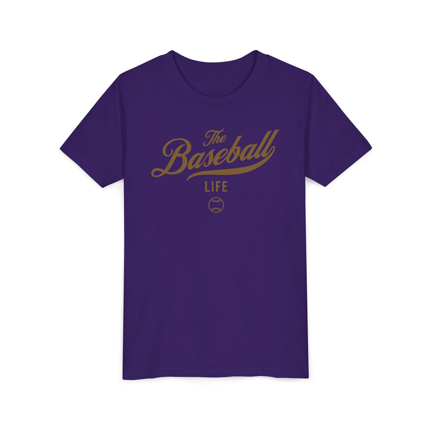 Youth The Baseball Life Classic Script T-Shirt_Old Gold Print
