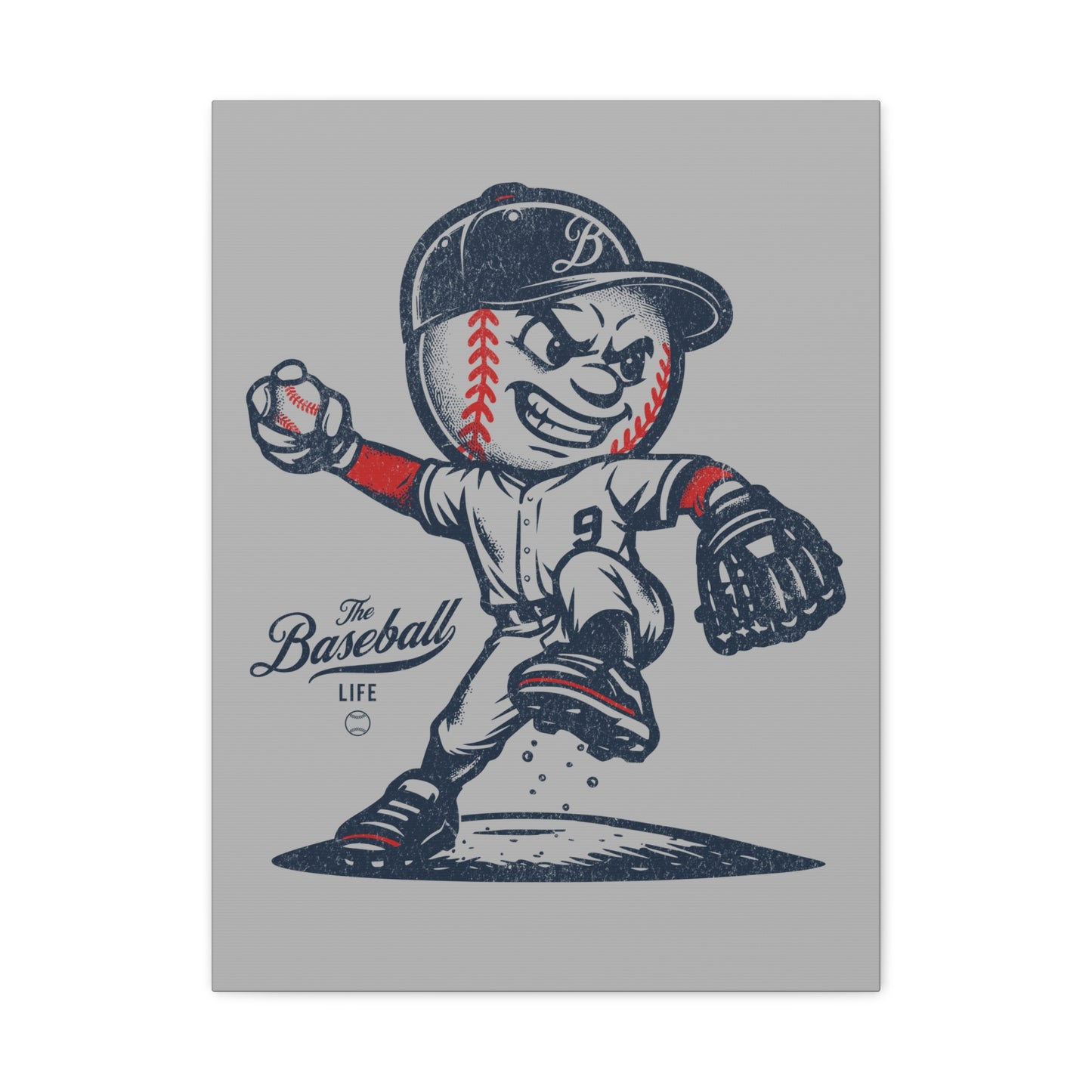 Mr. Baseball Mascot Pitching Wall Art Canvas - Vertical