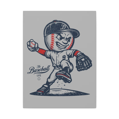 Mr. Baseball Mascot Pitching Wall Art Canvas - Vertical