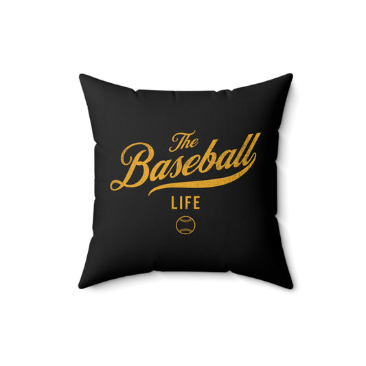 The Baseball Life Accent Pillow_Black w Yellow Print