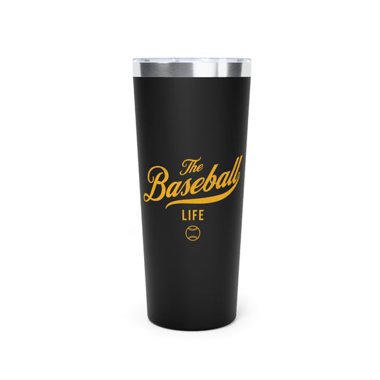 The Baseball Life 22oz Insulated Travel Tumbler_Black w Yellow Gold Print