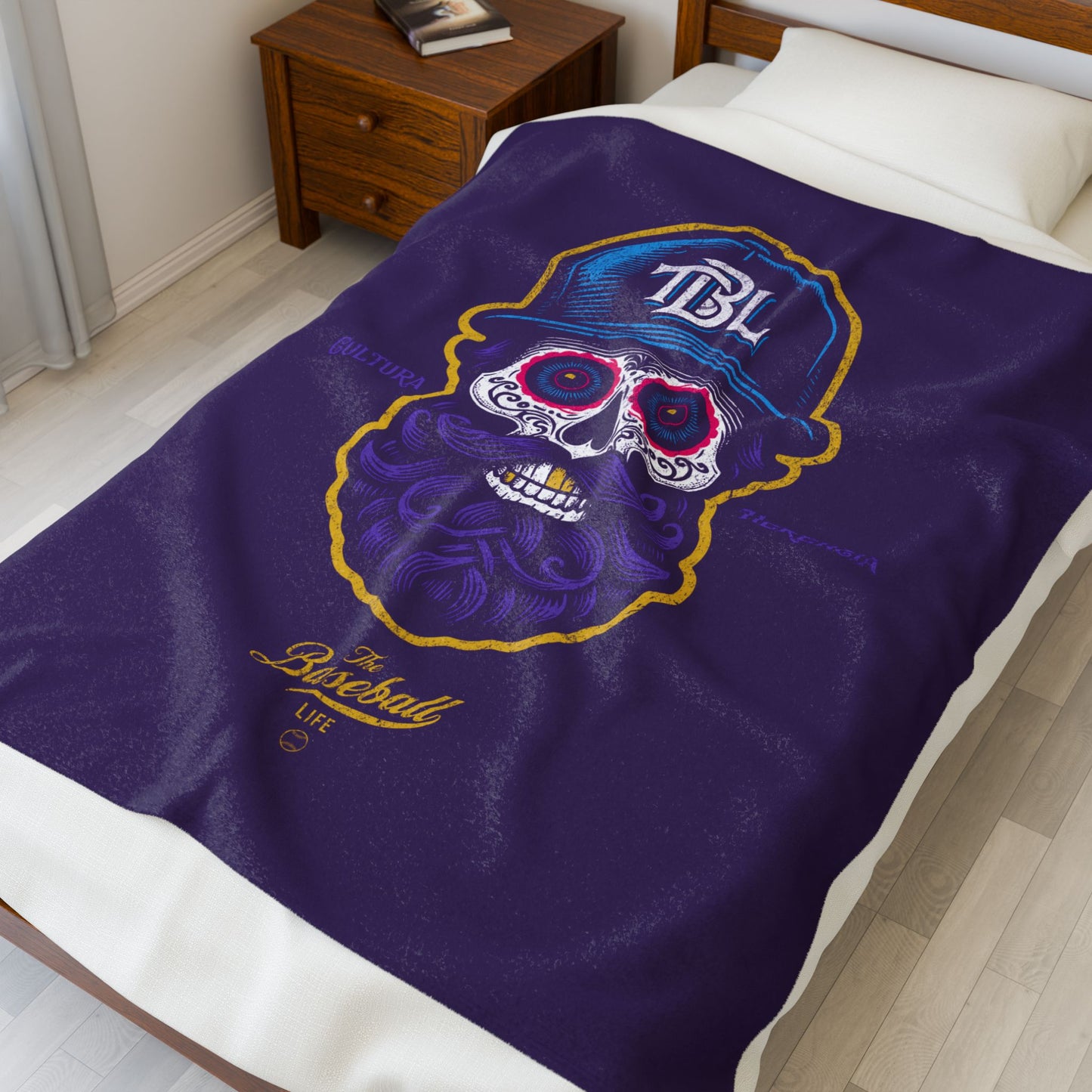 Velveteen Plush Blanket_Beisbol Sugar Skull Series_Player 2_Dark Purple