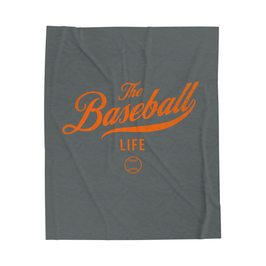 Velveteen Plush Blanket_Dark Gray with Orange Print