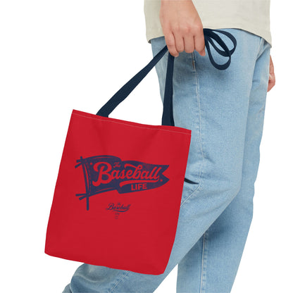 Vintage Pennant Tote Bag_Navy Print on Red