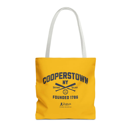 Cooperstown, NY Tote Bag_Yellow Gold w Navy Print