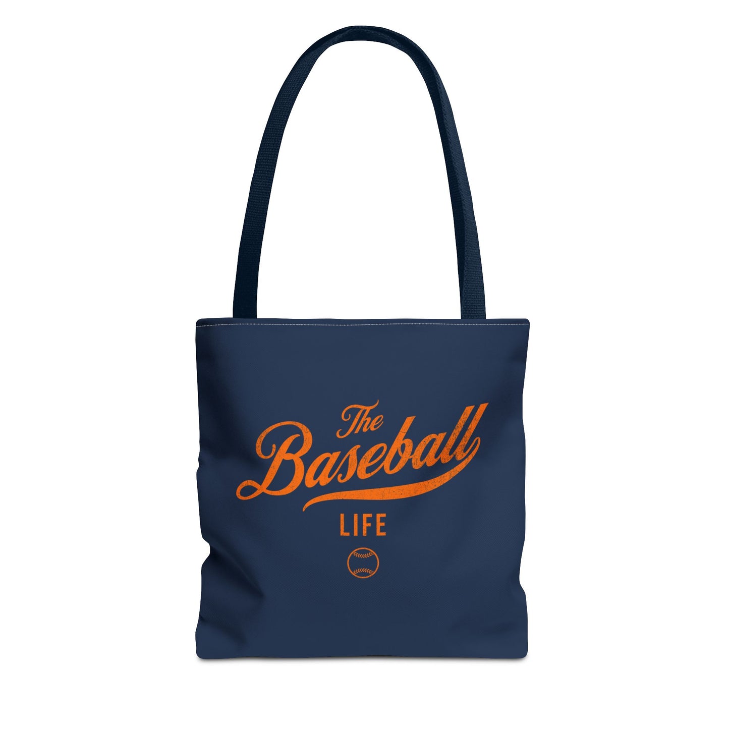 The Baseball Life Tote Bag_Navy w Orange Print