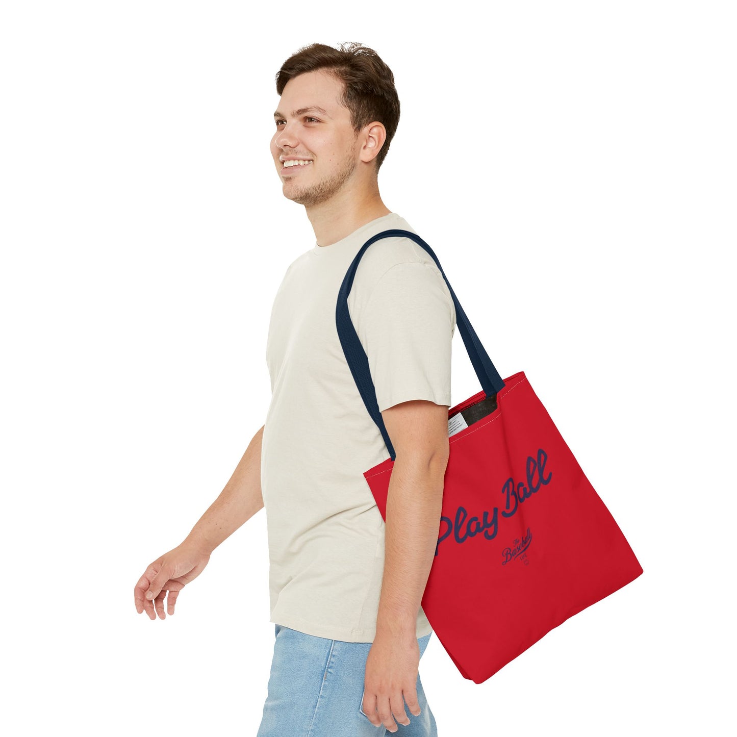 Play Ball Tote Bag_Red with Navy Print