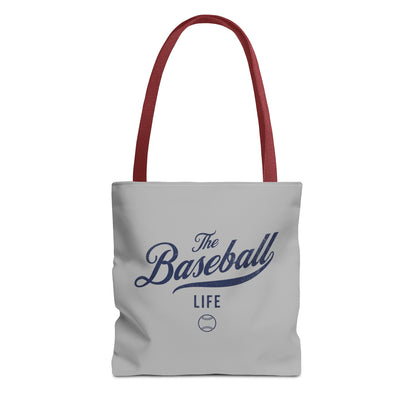 The Baseball Life Tote Bag_Gray w Navy Print