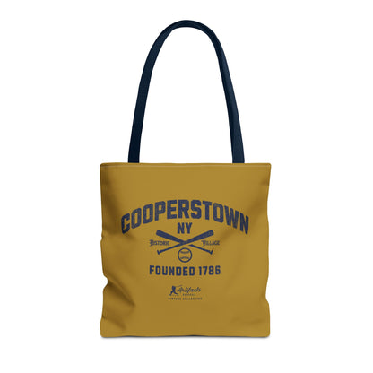Cooperstown, NY Tote Bag_Old Gold w Navy Print