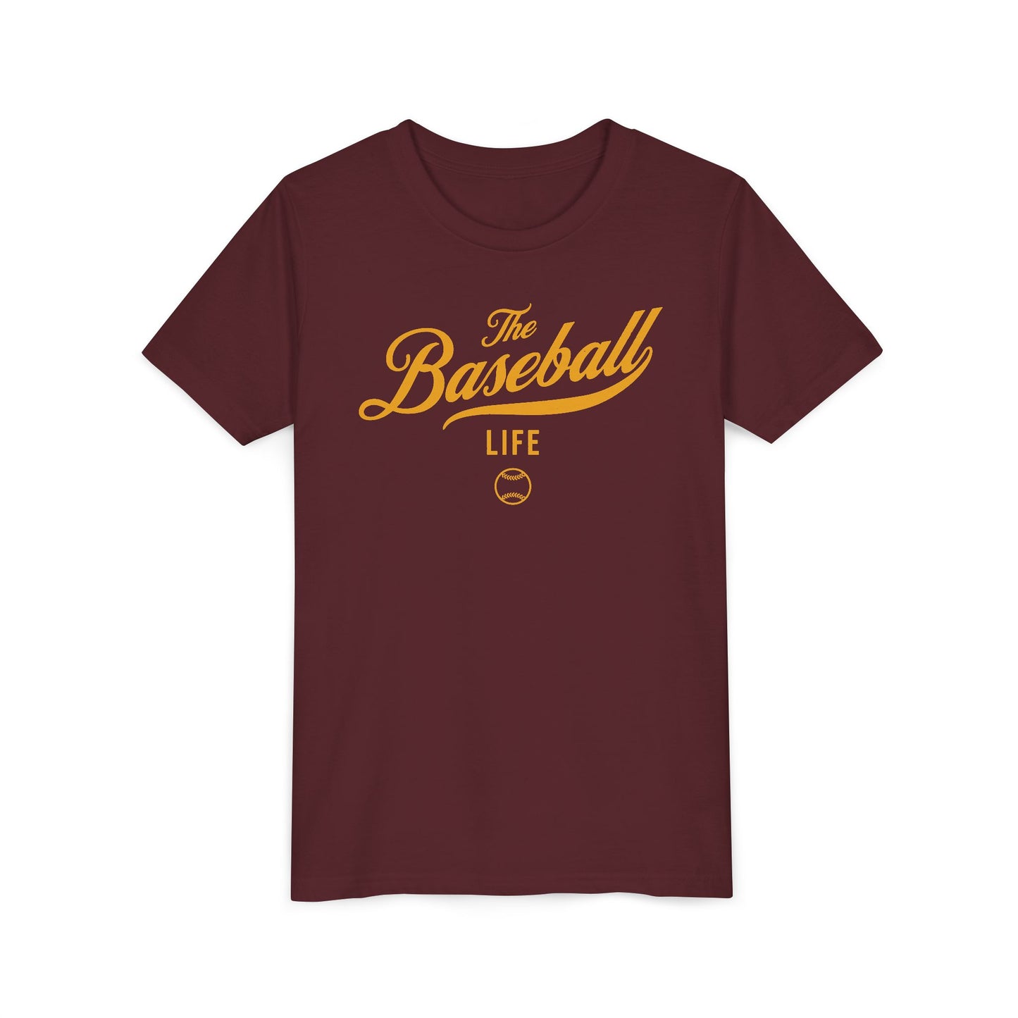 Youth The Baseball Life Classic Script T-Shirt_Yellow Gold Print