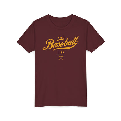 Youth The Baseball Life Classic Script T-Shirt_Yellow Gold Print