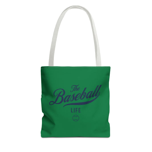 The Baseball Life Tote Bag_Green w Navy Print