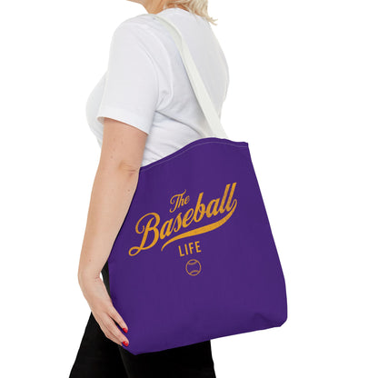 The Baseball Life Tote Bag_Purple w Yellow Gold Print