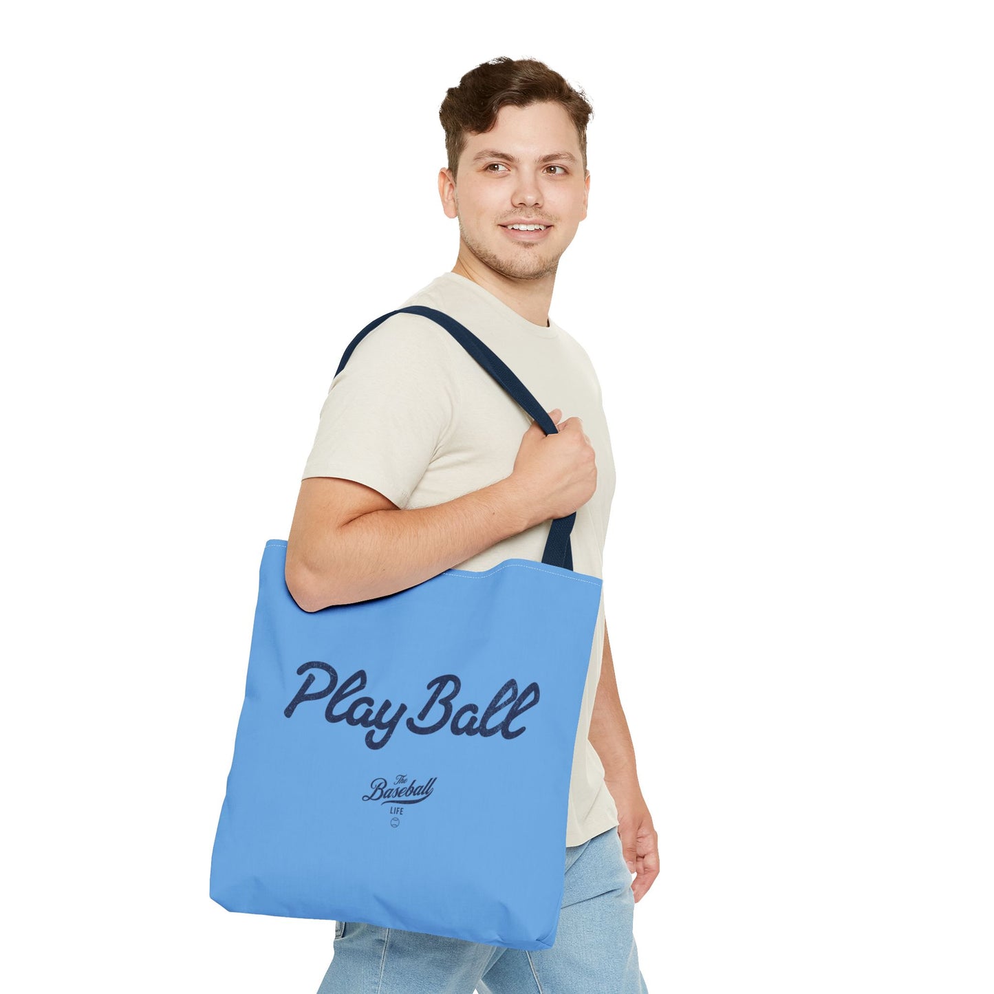 Play Ball Tote Bag_Carolina Blue with Navy Print