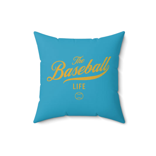 The Baseball Life Accent Pillow_Turquoise w Yellow Print