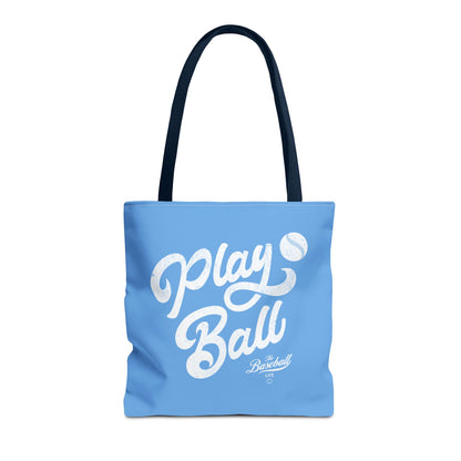 Play Ball Script Tote Bag_Carolina Blue