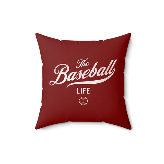 The Baseball Life Accent Pillow_Maroon w White Print