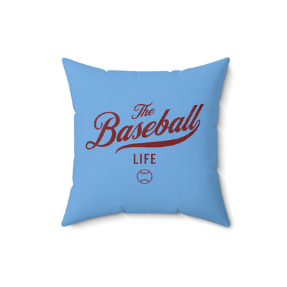 The Baseball Life Accent Pillow_Carolina Blue w Maroon Print