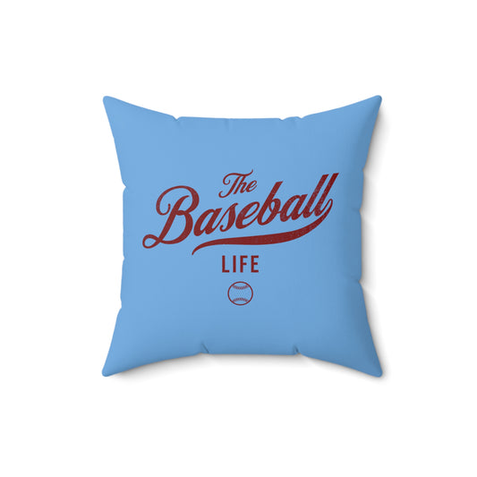 The Baseball Life Accent Pillow_Carolina Blue w Maroon Print