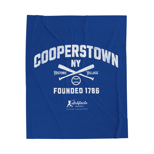 Velveteen Plush Blanket_Artifacts Baseball Collection_Cooperstown NY_Royal Blue