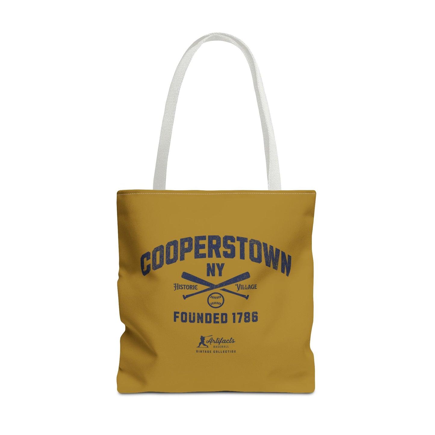 Cooperstown, NY Tote Bag_Old Gold w Navy Print