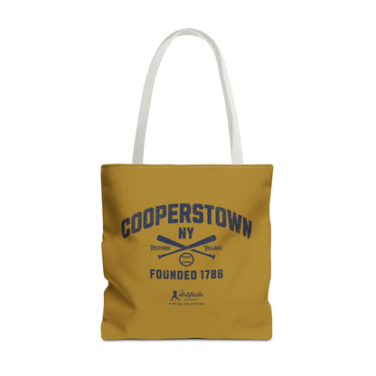 Cooperstown, NY Tote Bag_Old Gold w Navy Print