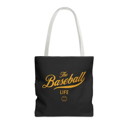 The Baseball Life Tote Bag_Black w Yellow Gold Print