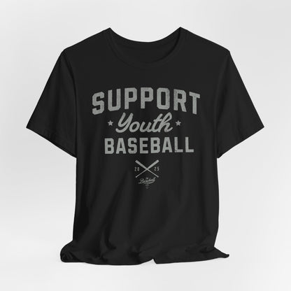 Support Youth Baseball_Silver Gray Print T-Shirt