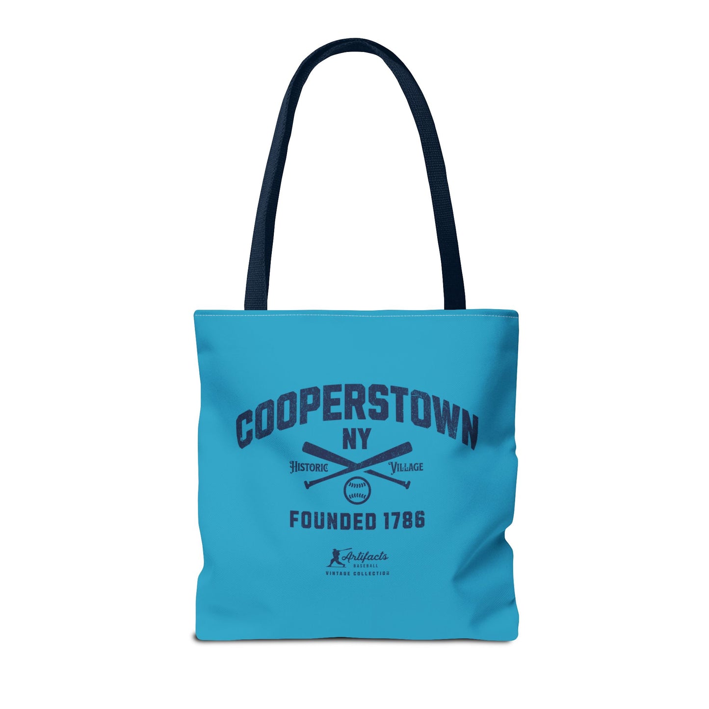 Cooperstown, NY Tote Bag_Turquoise w Navy Print
