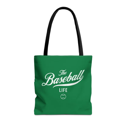 The Baseball Life Tote Bag_Green w White Print