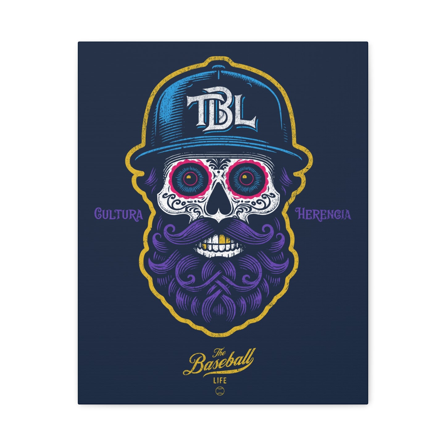 Beisbol Sugar Skull Series_Player 2 Wall Art Canvas_Navy