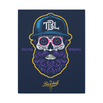Beisbol Sugar Skull Series_Player 2 Wall Art Canvas_Navy