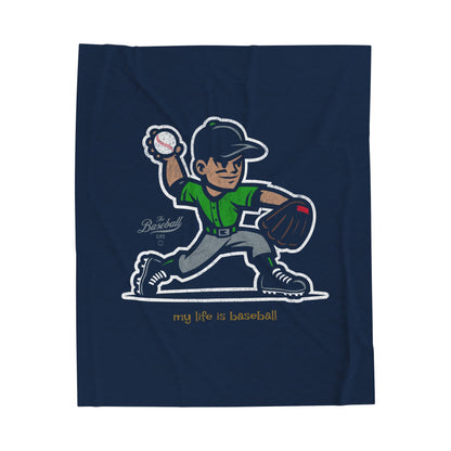 Velveteen Plush Blanket_My Life Is Baseball Green Jersey