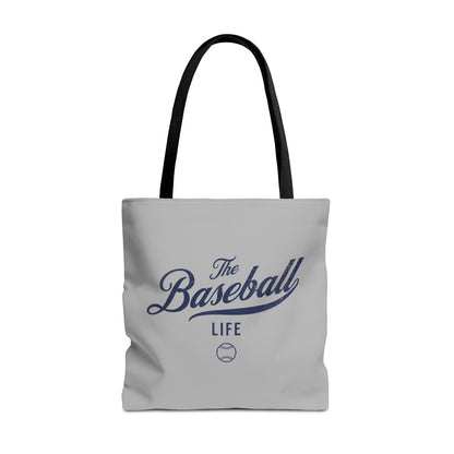 The Baseball Life Tote Bag_Gray w Navy Print