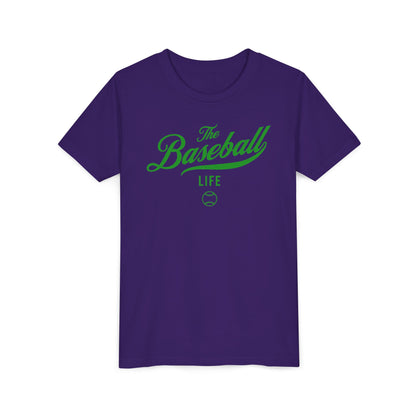 Youth The Baseball Life Classic Script T-Shirt_Green Print