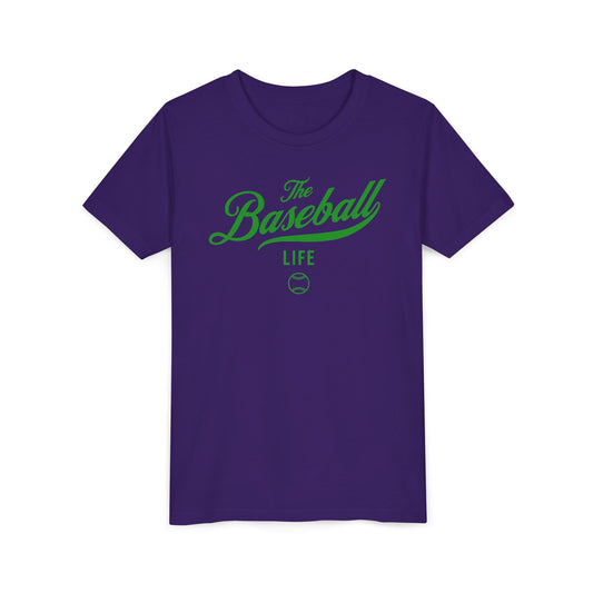 Youth The Baseball Life Classic Script T-Shirt_Green Print