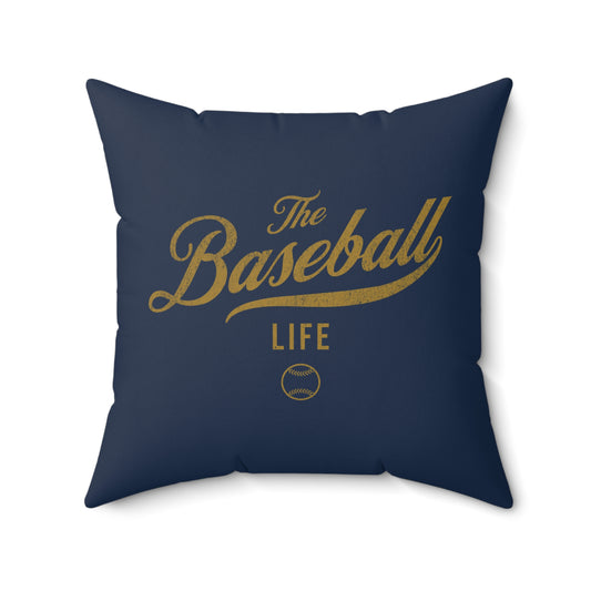 The Baseball Life Accent Pillow_Navy w Old Gold Print