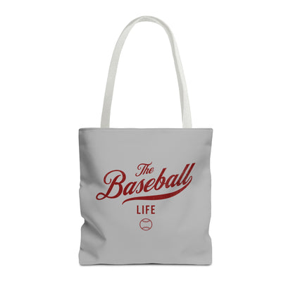 The Baseball Life Tote Bag_Gray w Maroon Print