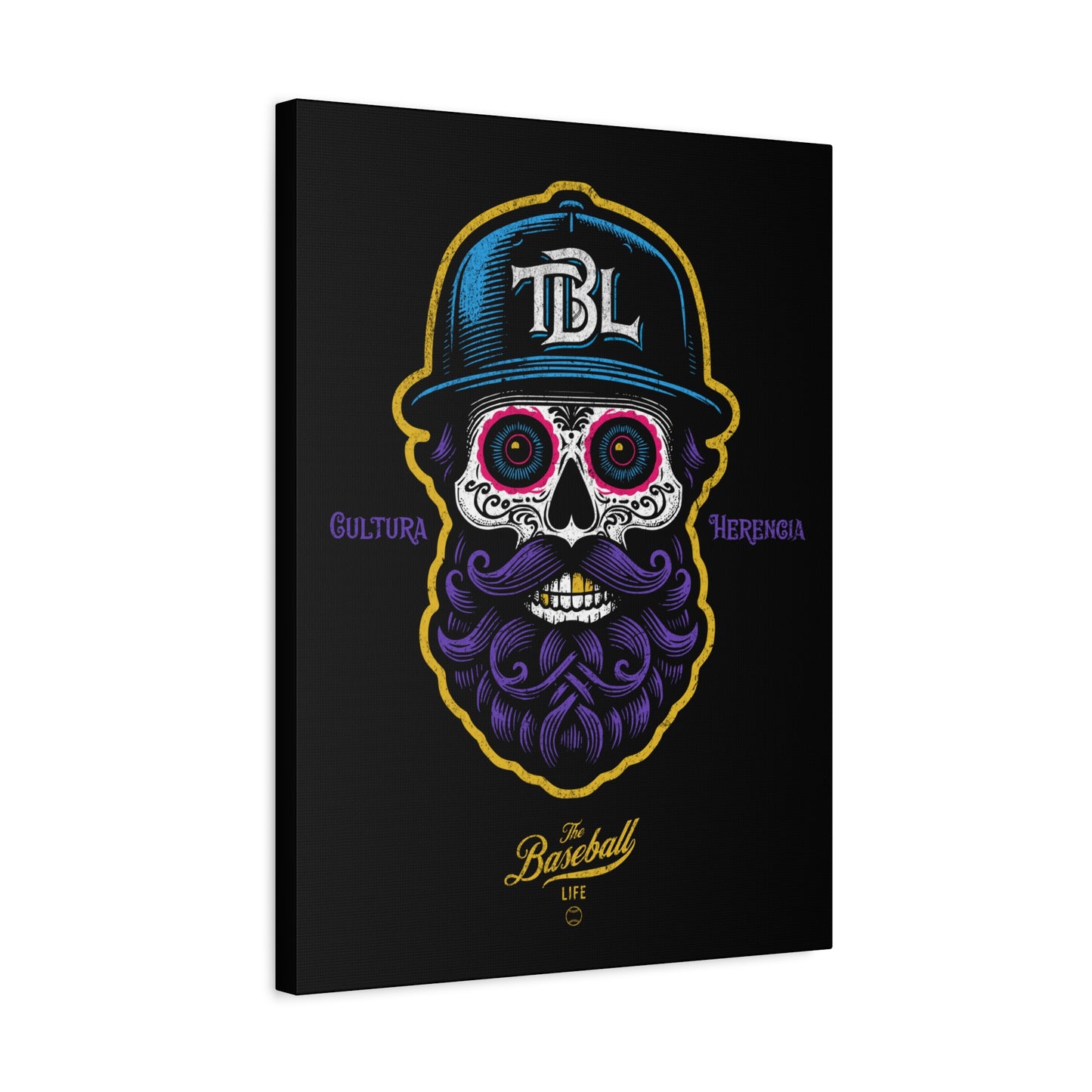 Beisbol Sugar Skull Series_Player 2 Wall Art Canvas_Black
