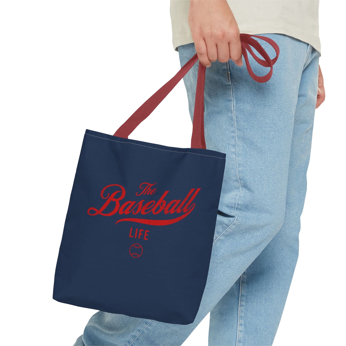 The Baseball Life Tote Bag_Navy w Red Print
